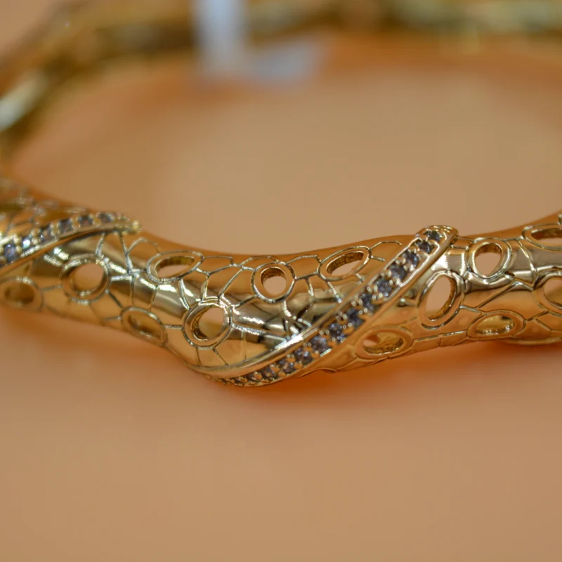 LALEEZ Fashion Jewellery | Ornate Gold-Tone Filigree Twisted Pave Crystal Bangle Bracelet | Ideal for Women - 082