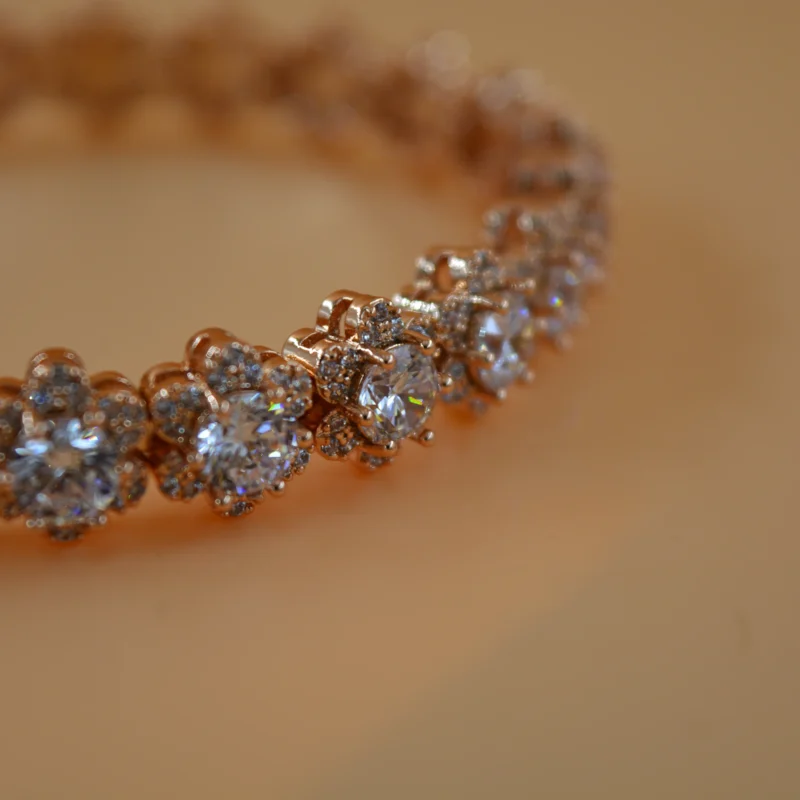 LALEEZ Fashion Jewellery | Rose Gold-Plated Floral Cluster Cubic Zirconia Tennis Bracelet | Ideal for Women - 099