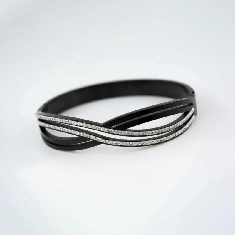 LALEEZ Fashion Jewellery | Black Intertwined Bangle with Dazzling Crystal Pave Strands | Ideal for Women - 048