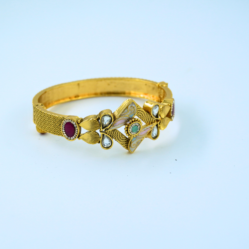 LALEEZ Fashion Jewellery | Gold-Toned Regal Kundan Enamel Bangle Bracelet | Ideal for Women – 101