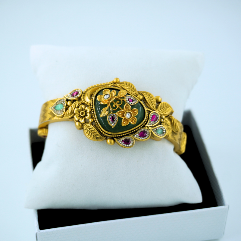 LALEEZ Fashion Jewellery | Antique Gold-Plated Floral Meenakari Statement Bangle Bracelet | Ideal for Women – 102