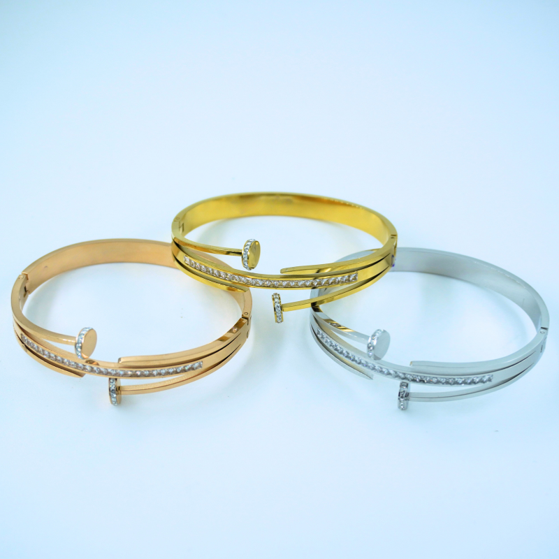 LALEEZ Fashion Jewellery | Premium Dual-Tone Crystal-Embedded Modern Nail-Style Cuff Bracelet Set | Ideal for Women – 113