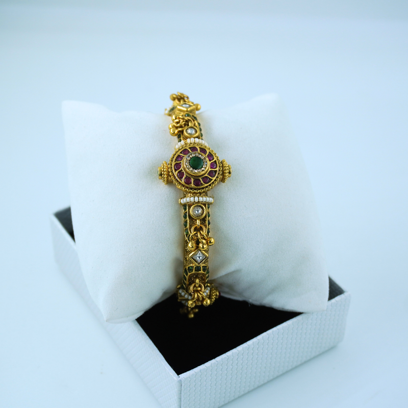 LALEEZ Fashion Jewellery | Gold-Plated Temple Charm Kundan Circle-Bloom Bracelet | Ideal for Women – 103