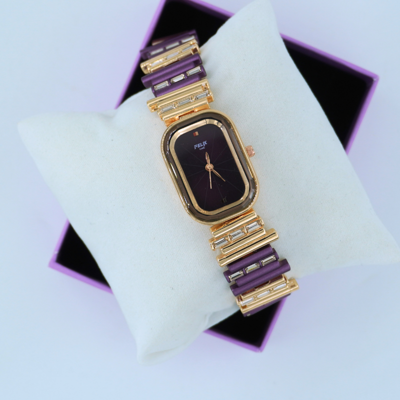 LALEEZ Fashion Watches | Royal Purple Rectangular Dial Crystal Bracelet Watch | Ideal for Women – 135