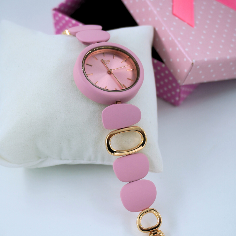 LALEEZ Fashion Watches | Blush Pink Dial Gold-Link Elegant Designer Bracelet Watch | Ideal for Women – 105