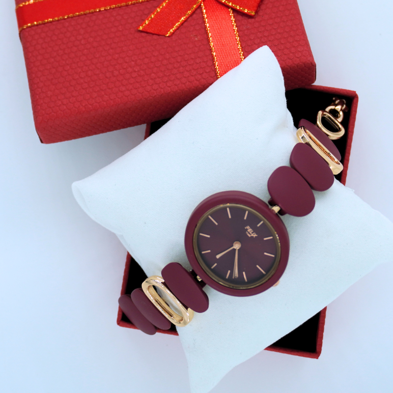 LALEEZ Fashion Watches | Maroon Dial Gold-Link Stylish Designer Bracelet Watch | Ideal for Women – 107