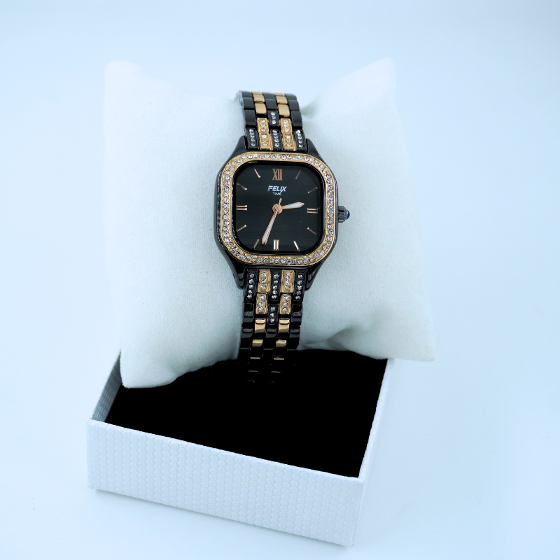 LALEEZ Fashion Watches | Black Dial Two-Tone Crystal Bracelet Watch | Ideal for Women – 117