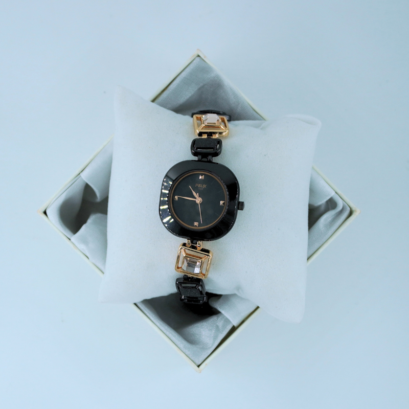 LALEEZ Fashion Watches | Black Dial Luxe Crystal-Link Bracelet Watch | Ideal for Women – 120