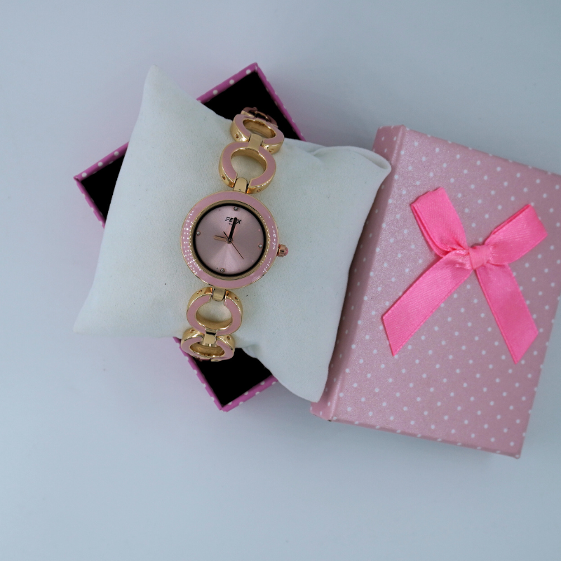 LALEEZ Fashion Watches | Pink Dial Enamel Linked Bracelet Watch | Ideal for Women – 121