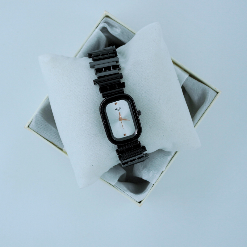 LALEEZ Fashion Watches | White Dial Black Bracelet Minimal Elegance Watch | Ideal for Women – 128