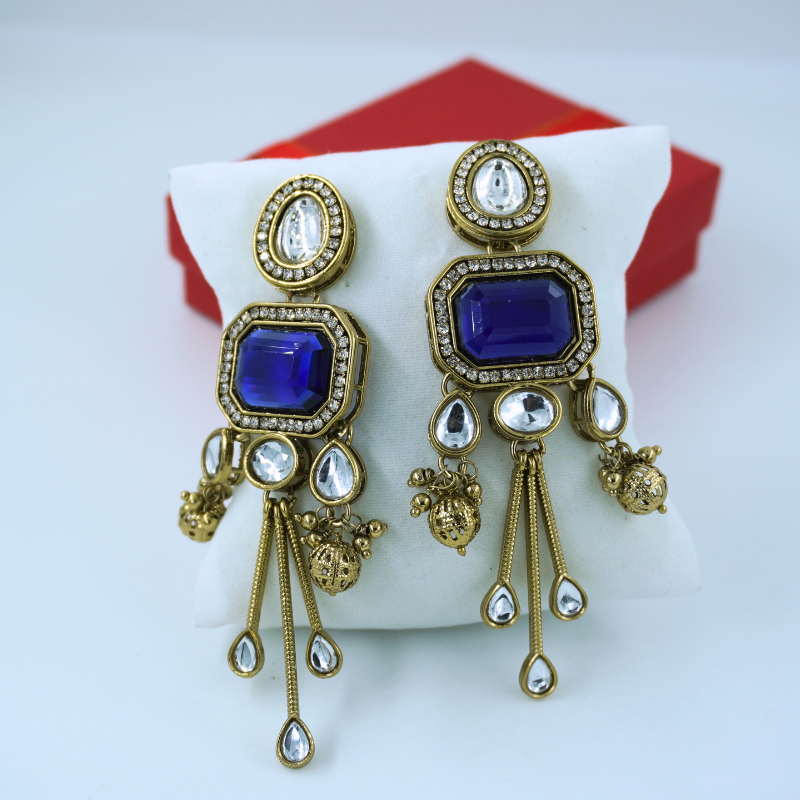 LALEEZ Jhumka Series | Royal Blue Kundan Statement Jhumka Earrings – 002