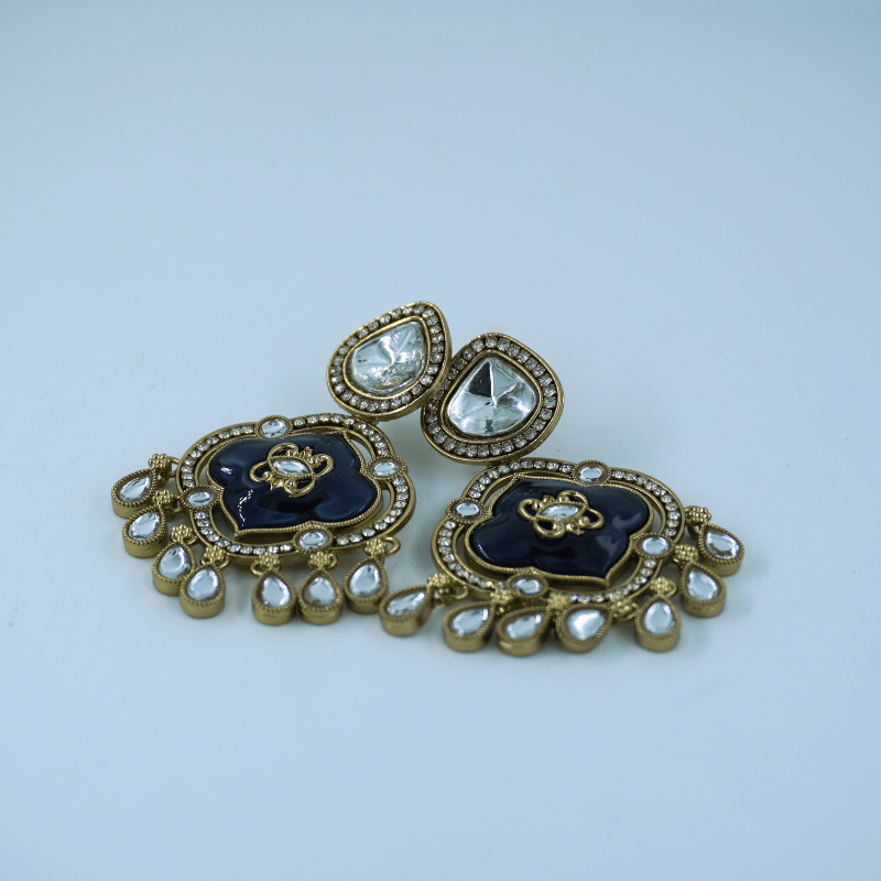 LALEEZ Jumka Collection | Antique Gold Black Enamel Pear Drop Jumka Earrings | Ideal for Women – 014