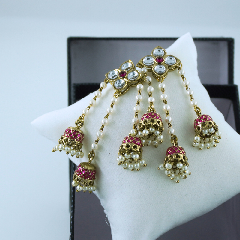 LALEEZ Jumka Collection | Ruby Pink Pearl Cascade Multi-Drop Jumka Earrings | Ideal for Women – 120