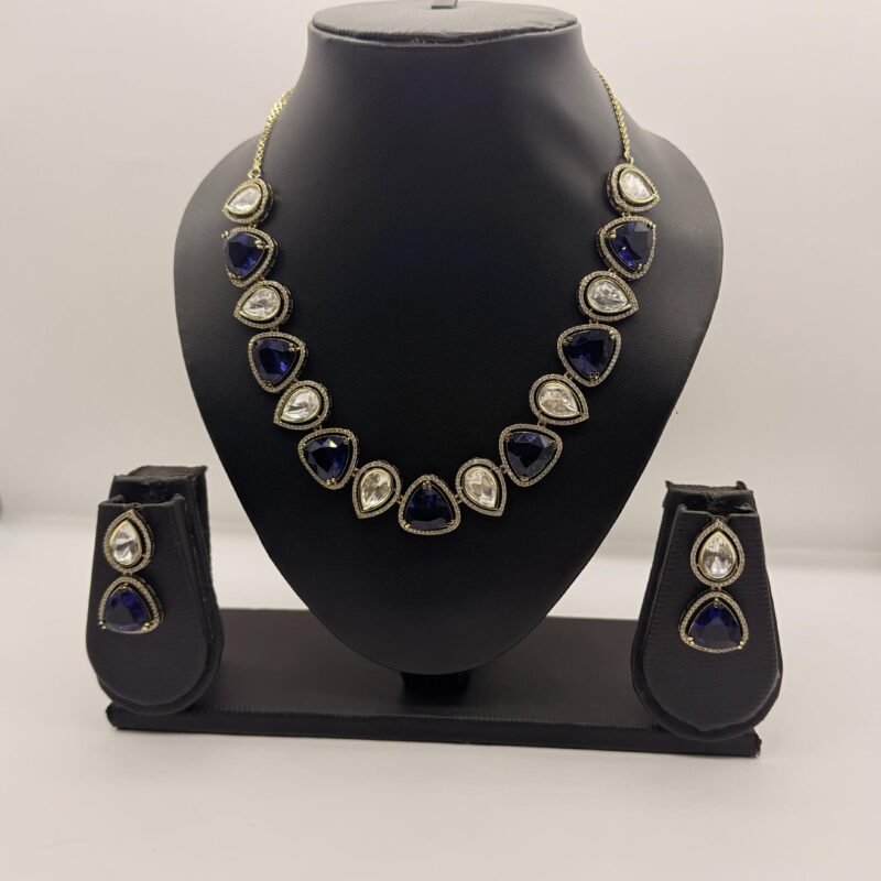 LALEEZ Fashion Jewellery | Rose Gold-Plated Sapphire & Crystal Teardrop Statement Necklace Set | Ideal for Women – Series 101