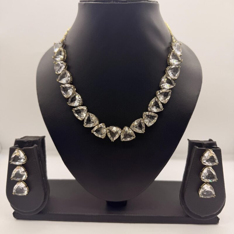 LALEEZ Fashion Jewellery | Rose Gold-Plated Clear Crystal Teardrop Classic Necklace Set | Ideal for Women – Series 103