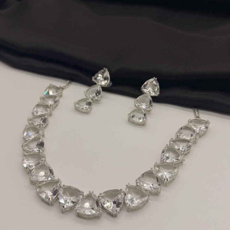 LALEEZ Fashion Jewellery | Silver-Plated Clear Crystal Teardrop Elegant Necklace Set | Ideal for Women – Series 104