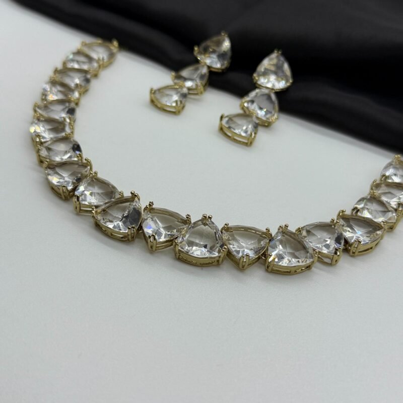 LALEEZ Fashion Jewellery | Gold-Plated Clear Crystal Teardrop Premium Necklace Set | Ideal for Women – Series 105