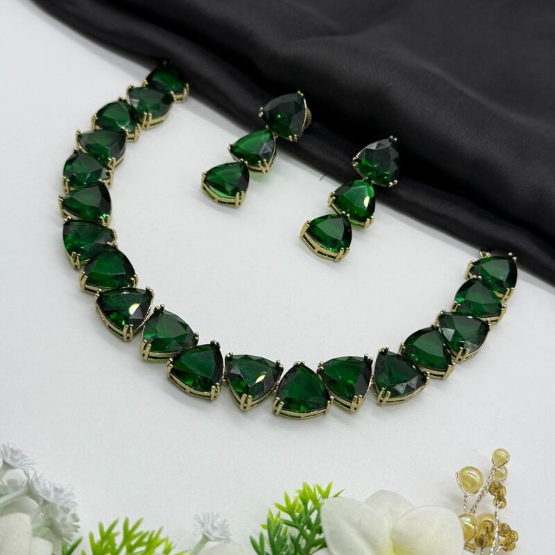 LALEEZ Fashion Jewellery | Gold-Plated Emerald Green Teardrop Statement Necklace Set | Ideal for Women – Series 108