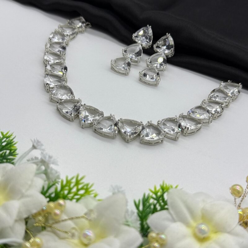 LALEEZ Fashion Jewellery | Silver-Plated Clear Crystal Teardrop Classic Necklace Set | Ideal for Women – Series 109