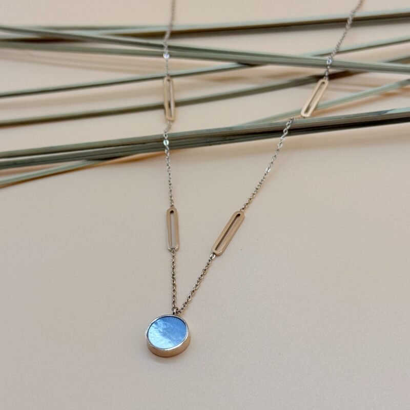 LALEEZ Fashion Jewellery | Silver-Tone Geometric Link Blue Shell Pendant Necklace | Elegant Wear for Women – 101