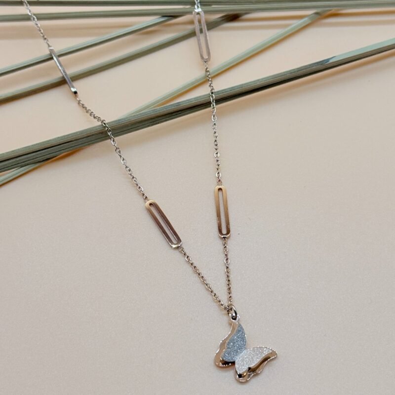 LALEEZ Fashion Jewellery | Rose Gold-Tone Geometric Link Butterfly Charm Pendant Necklace | Elegant Wear for Women – 103