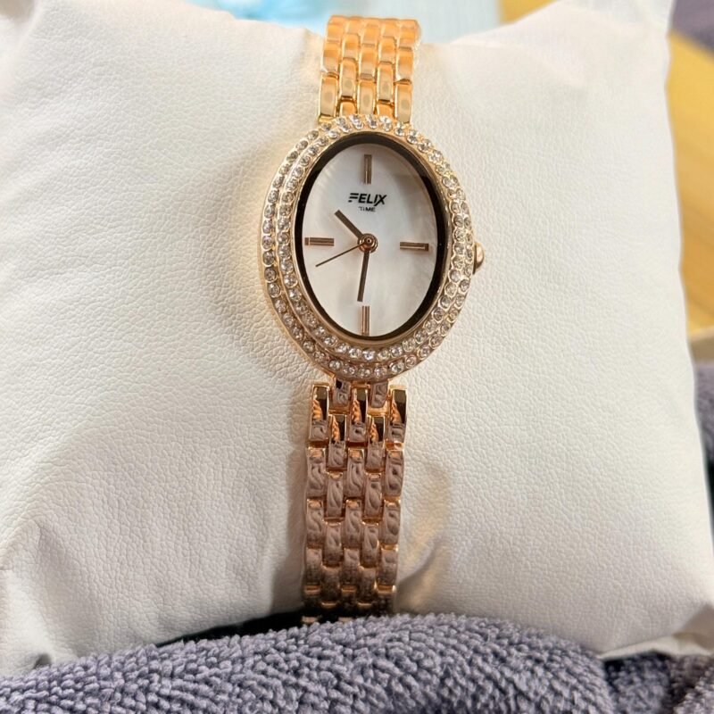 LALEEZ Fashion Jewellery | Rose Gold Crystal Halo Oval Dial Bracelet Watch | Graceful Women’s Statement Elegance – 118