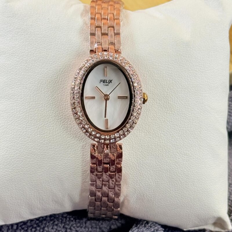 LALEEZ Fashion Jewellery | Rose Gold Dual Crystal Oval Dial Bracelet Watch | Elegant Women’s Luxury Style – 119