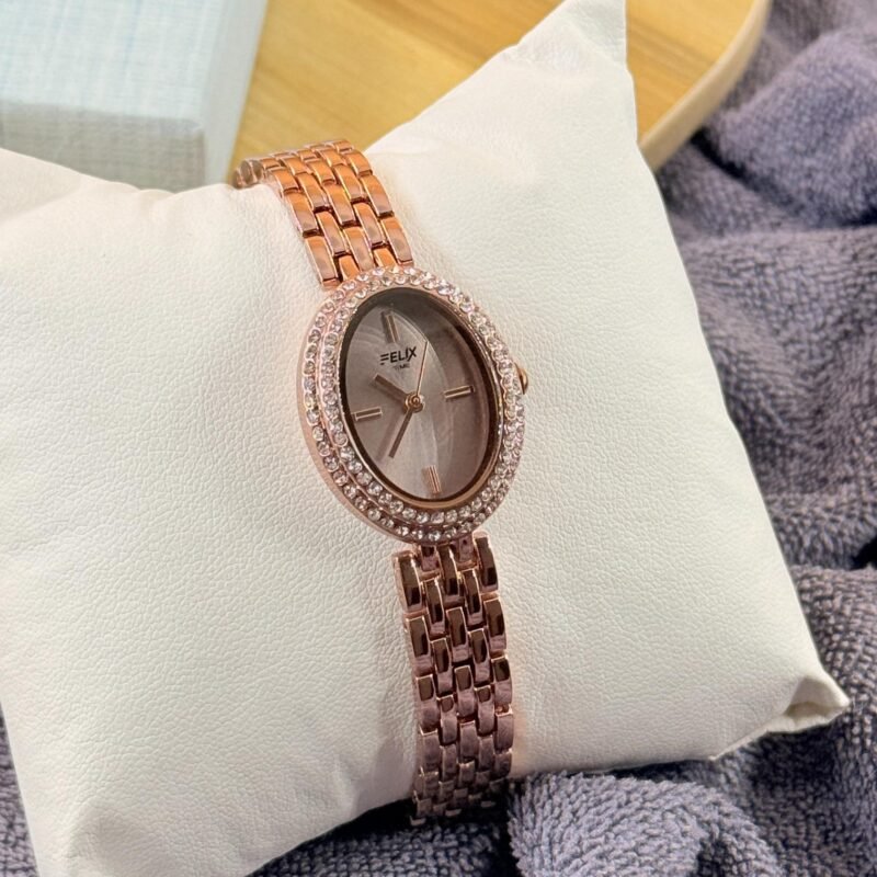 LALEEZ Fashion Jewellery | Rose Gold Crystal Oval Brown Dial Bracelet Watch | Elegant Women’s Premium Style – 122