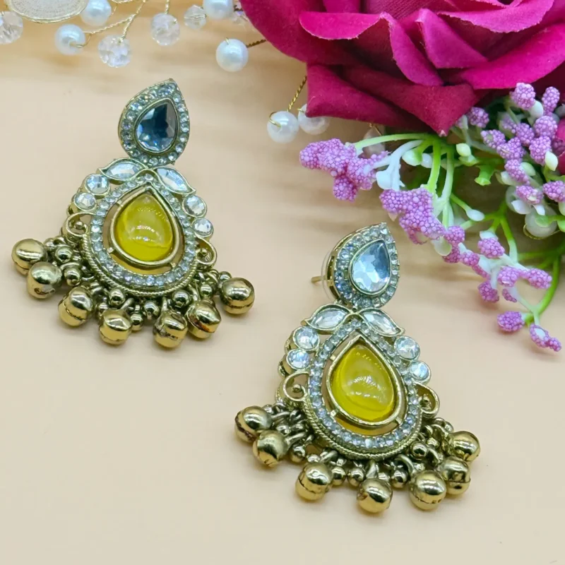 LALEEZ Fashion Jewellery | Royal Amber Teardrop Kundan Dangle Earrings | Ideal for Women – 114