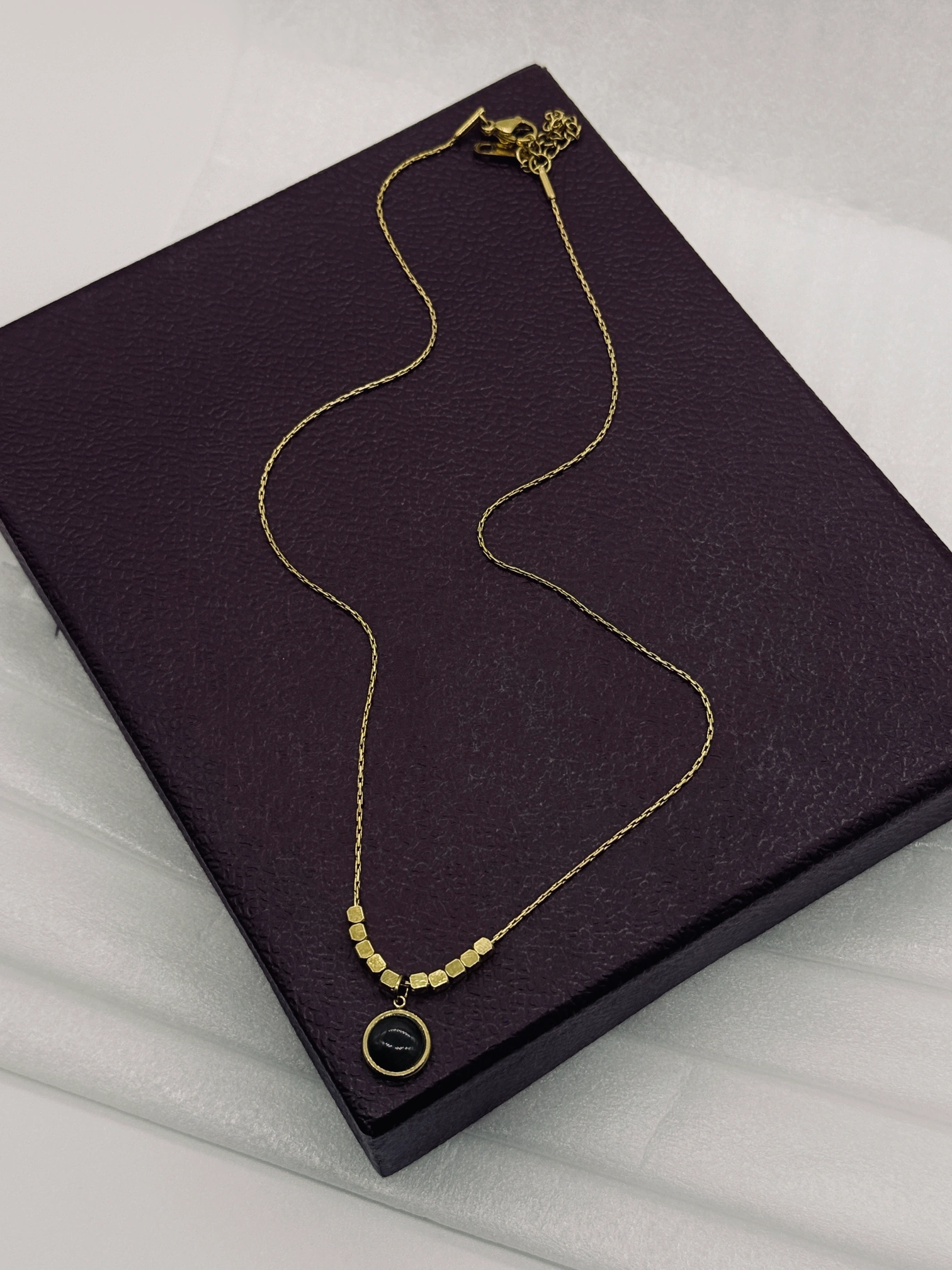 LALEEZ Fashion Jewellery | Gold-Plated Black Round Stone Geometric Bead Pendant Chain | Ideal for Women - 112