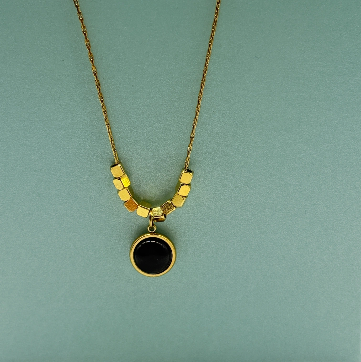 LALEEZ Fashion Jewellery | Gold-Plated Black Round Stone Geometric Bead Pendant Chain | Ideal for Women - 112