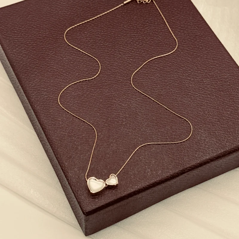 LALEEZ Fashion Jewellery | Rose Gold-Plated Double Heart Mother-of-Pearl Pendant Chain | Ideal for Women - 117