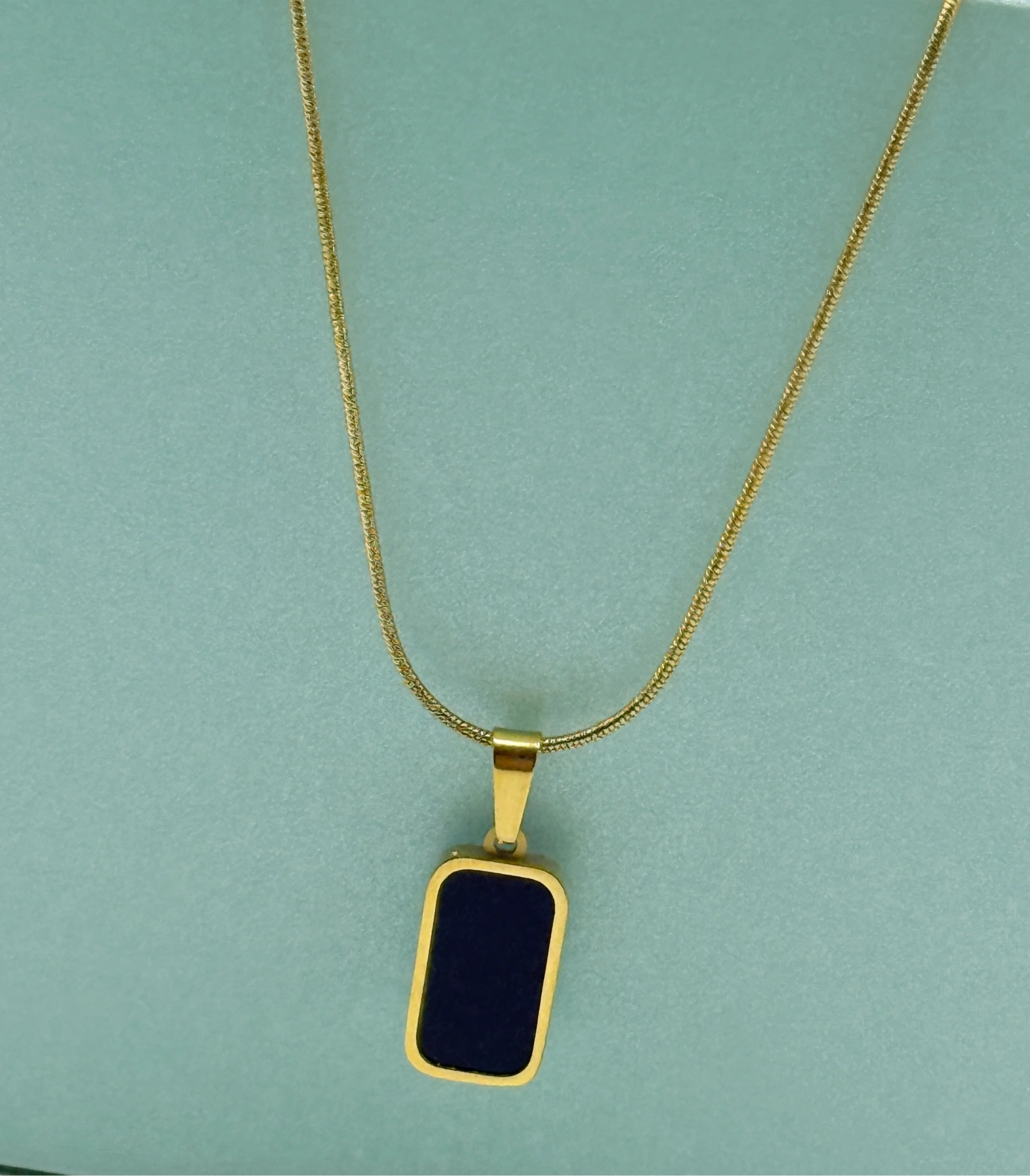 LALEEZ Fashion Jewellery | Gold-Plated Navy Blue Rectangular Stone Pendant Chain | Ideal for Women - 118