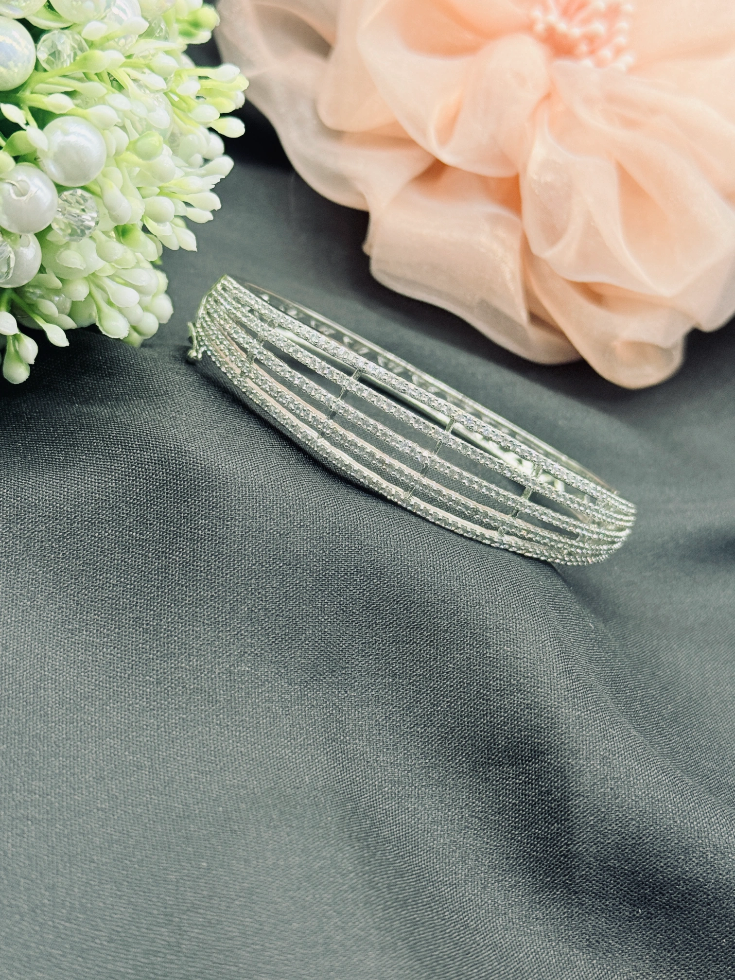 LALEEZ Fashion Jewellery | Silver-Tone Multi-Row Crystal Pave Elegance Bangle Bracelet | Ideal for Women - 121
