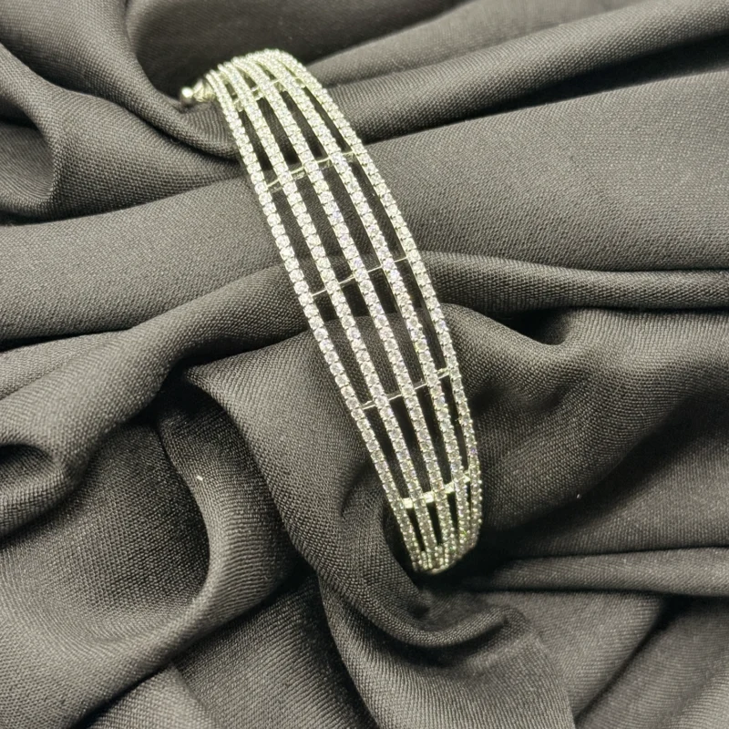 LALEEZ Fashion Jewellery | Silver-Tone Multi-Row Crystal Pave Elegance Bangle Bracelet | Ideal for Women - 121