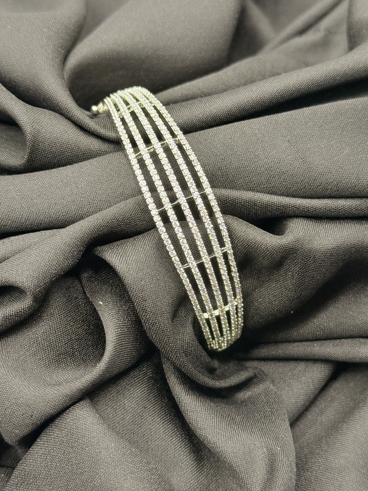 LALEEZ Fashion Jewellery | Silver-Tone Multi-Row Crystal Pave Elegance Bangle Bracelet | Ideal for Women - 121