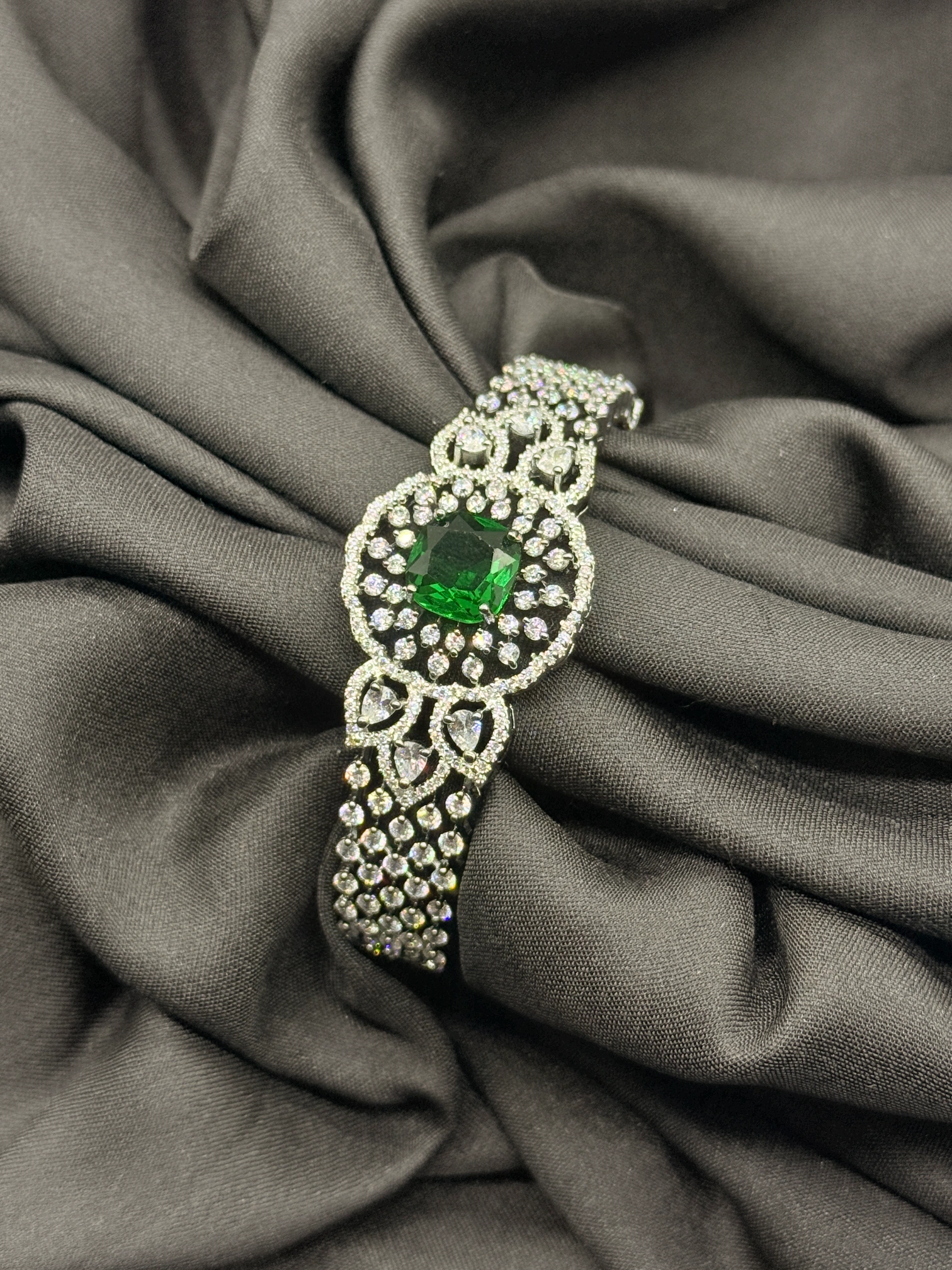 LALEEZ Fashion Jewellery | Silver-Tone Emerald Crystal Vintage Floral Designer Bracelet | Ideal for Women - 125