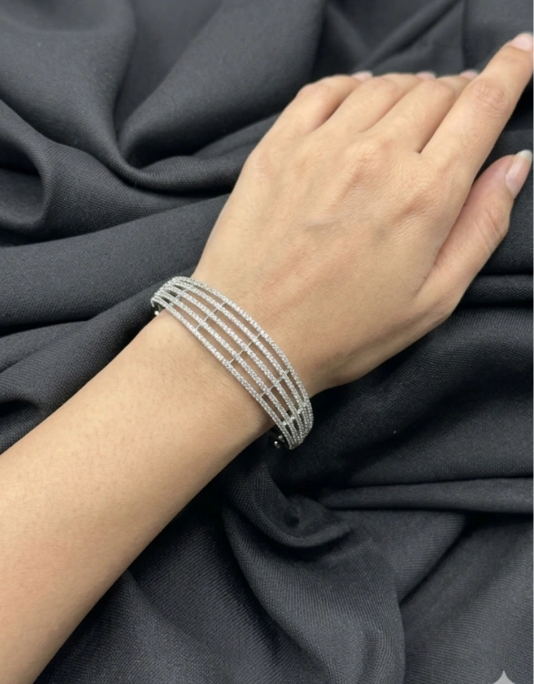 LALEEZ Fashion Jewellery | Silver-Tone Multi-Row Crystal Pave Elegance Bangle Bracelet | Ideal for Women - 121