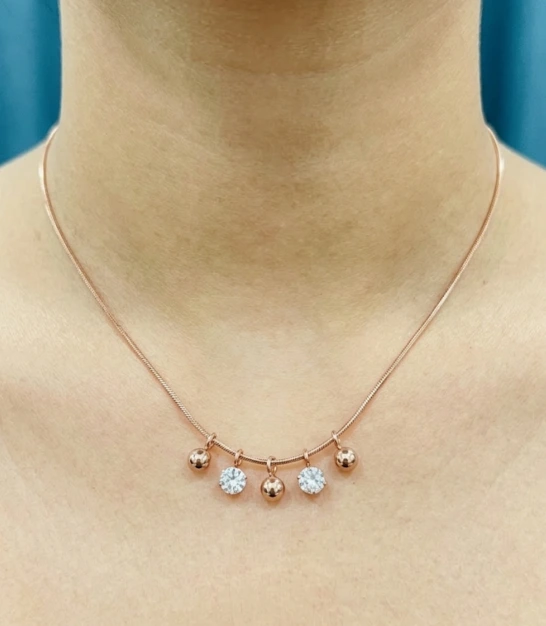 LALEEZ Fashion Jewellery | Rose Gold-Plated Dual Crystal & Bead Drop Chain Necklace | Minimal Chic Design for Women – 122