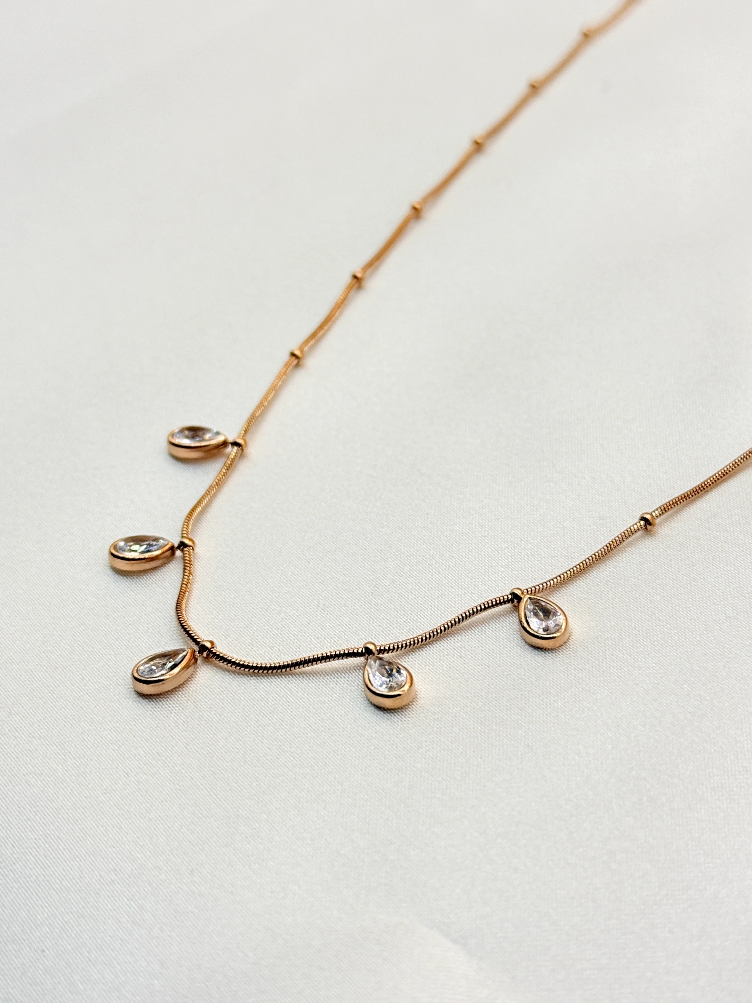 LALEEZ Fashion Jewellery | Rose Gold-Plated Teardrop Crystal Dangle Chain Necklace | Elegant Minimal Design for Women – 120